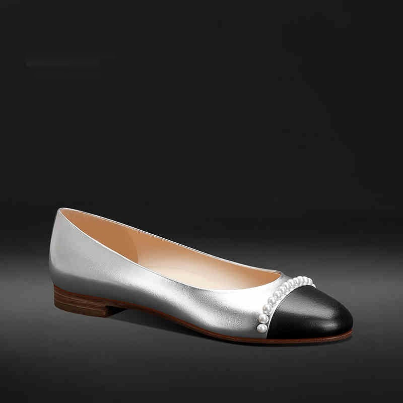 New Low-cut Gold Round Toe Pearl Women's Shoes