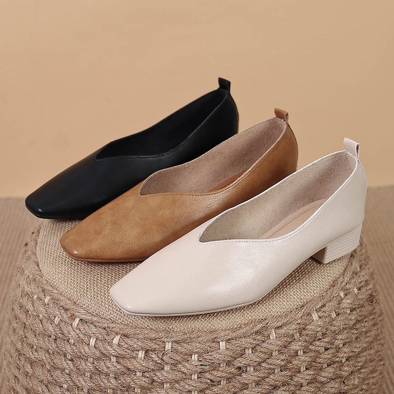 Square Toe Granny Shoes Flat Low-cut Shoes Casual All-matching