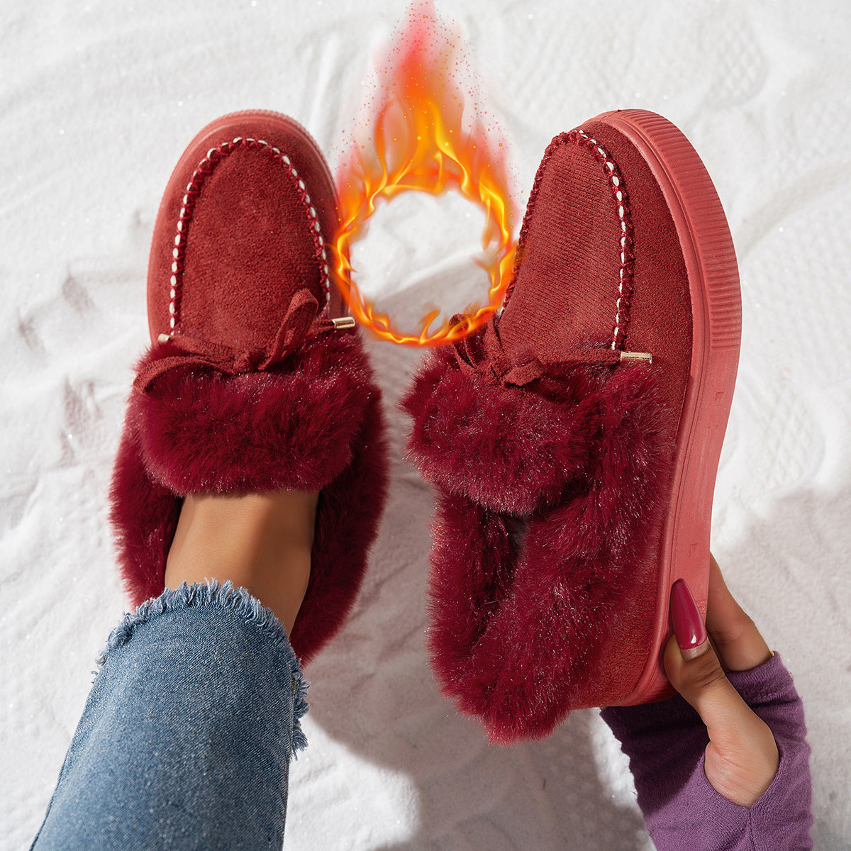 Round Head Thick Bottom Velvet Padded Plus Size Women's Snow Boots