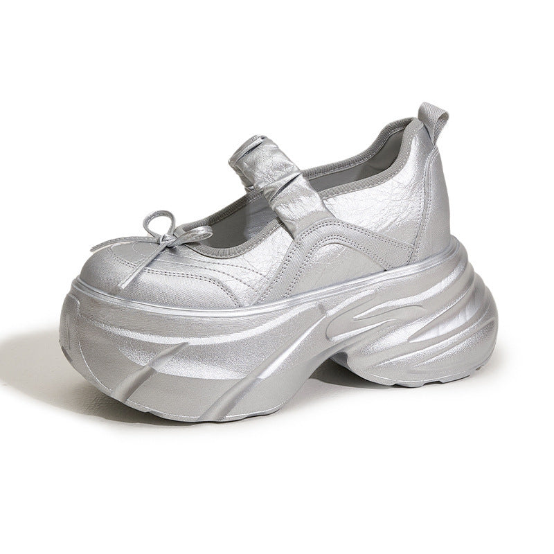 Mary Jane White Silver Sweet Bow Insole Women's Shoes