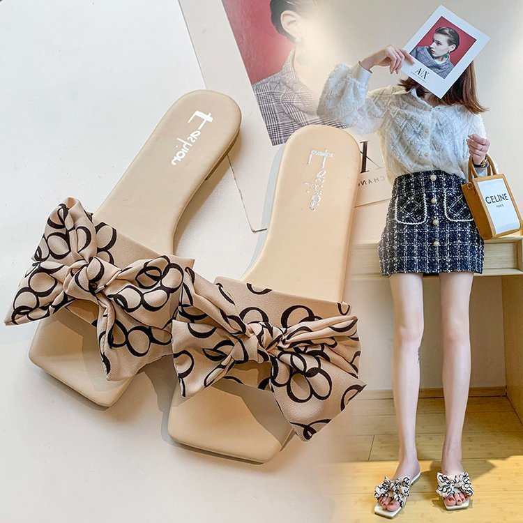Bowknot Summer Slippers For Women Outside Wear