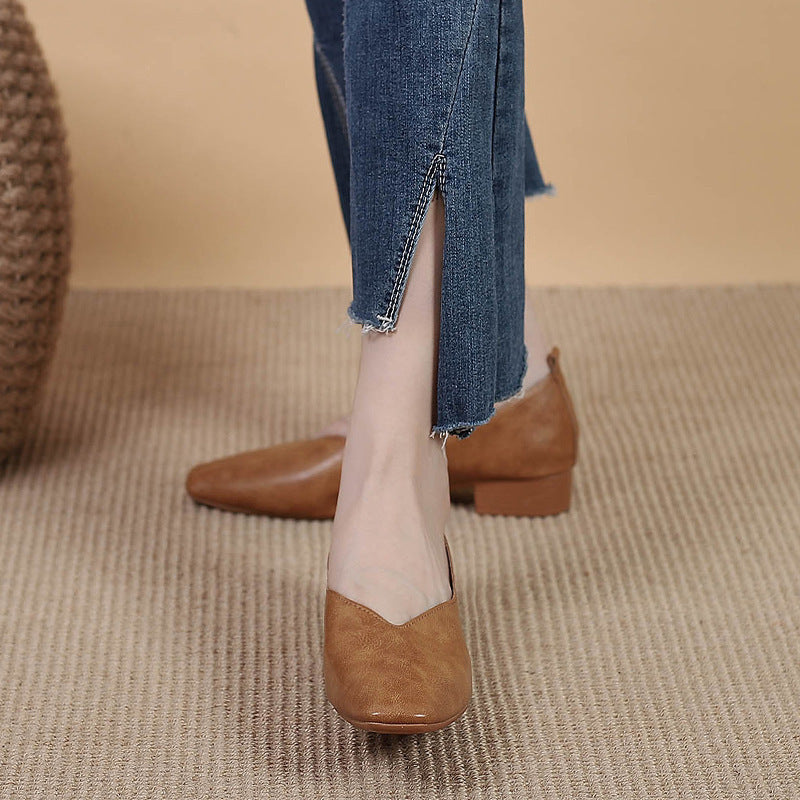 Square Toe Granny Shoes Flat Low-cut Shoes Casual All-matching