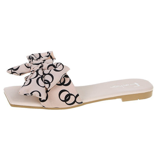 Bowknot Summer Slippers For Women Outside Wear