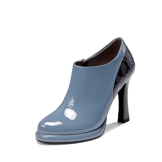 Spring And Autumn French Leather Waterproof Burgundy High Heels