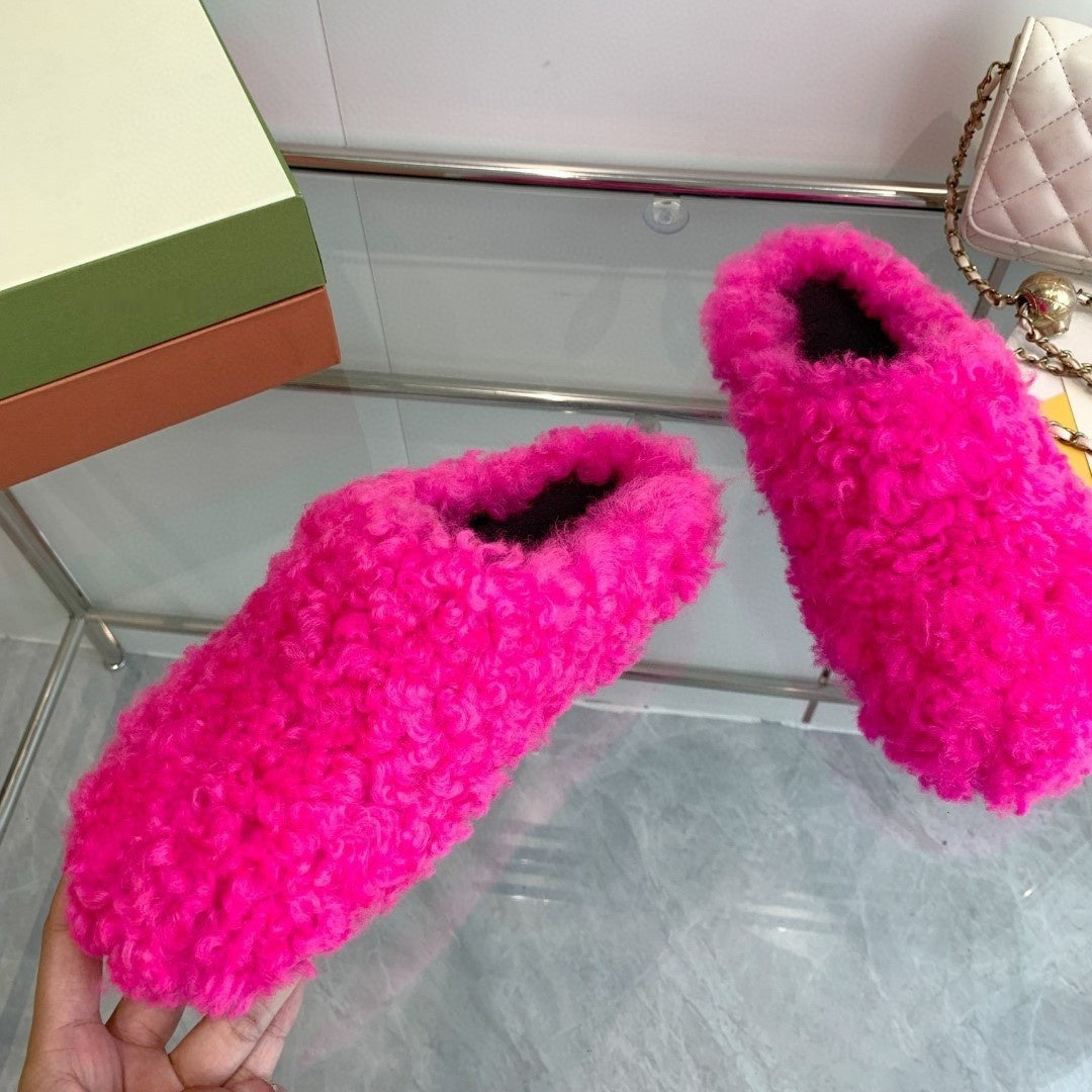 Four Seasons Closed Toe Horsehair Slippers Lovers Shoes