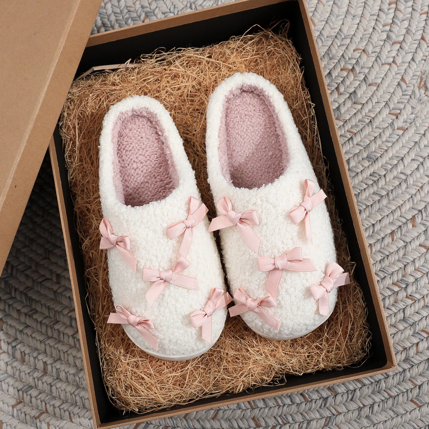 Korean Style Bow Cotton Slippers Women's Cute Warm
