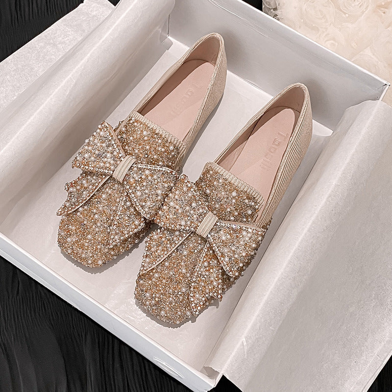 Women's Korean-style Bow Pearl Flat Shoes