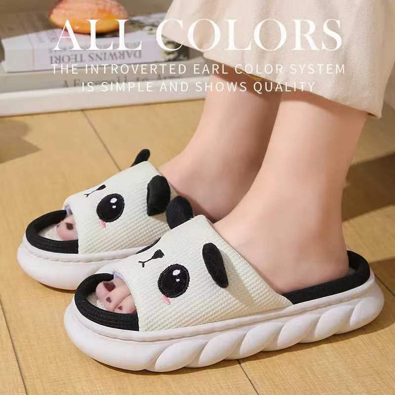 Linen Slippers Cute Panda Cotton And Linen Four Seasons