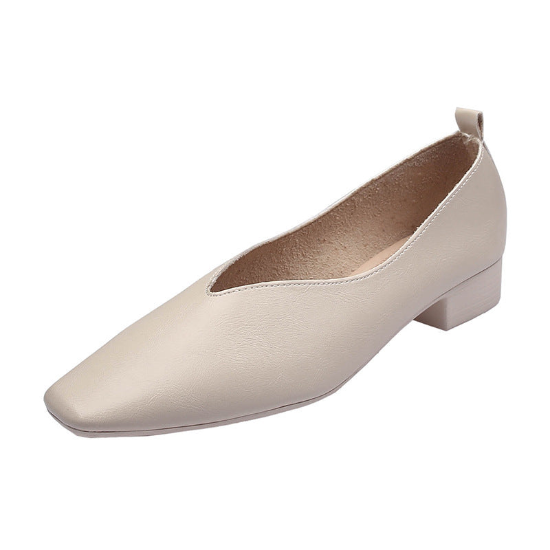 Square Toe Granny Shoes Flat Low-cut Shoes Casual All-matching