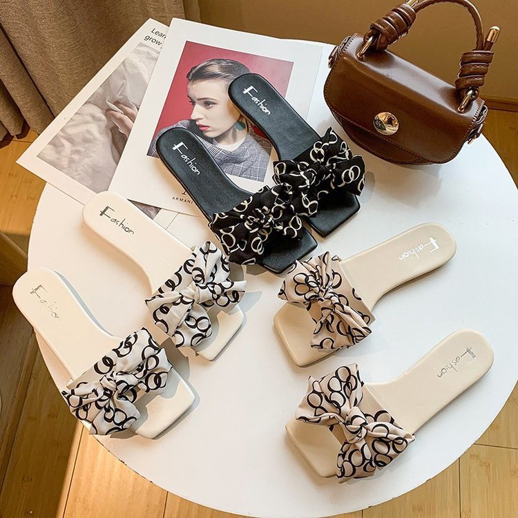 Bowknot Summer Slippers For Women Outside Wear