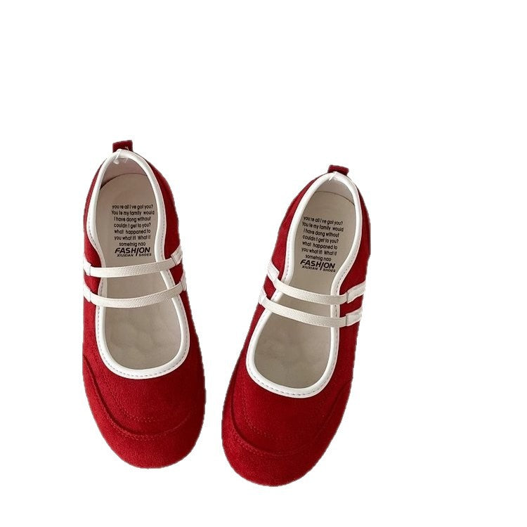 Double Drawstring Retro Round Toe Flat Bottom Shallow Mouth Casual Shoes