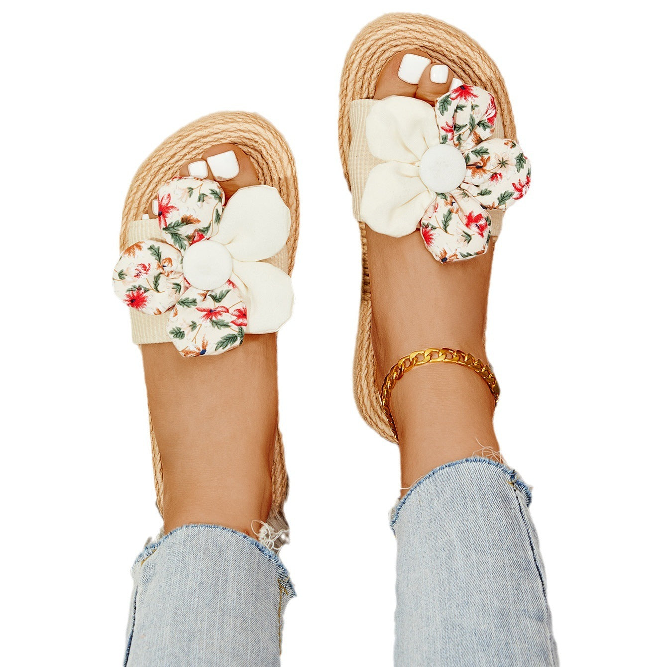 Women's Rope Bottom Stitching Floral Fashion Casual Slippers