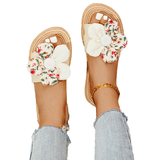 Women's Rope Bottom Stitching Floral Fashion Casual Slippers