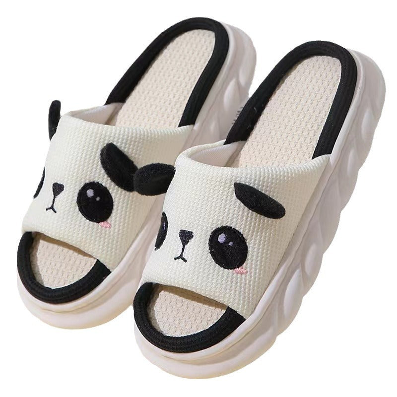 Linen Slippers Cute Panda Cotton And Linen Four Seasons