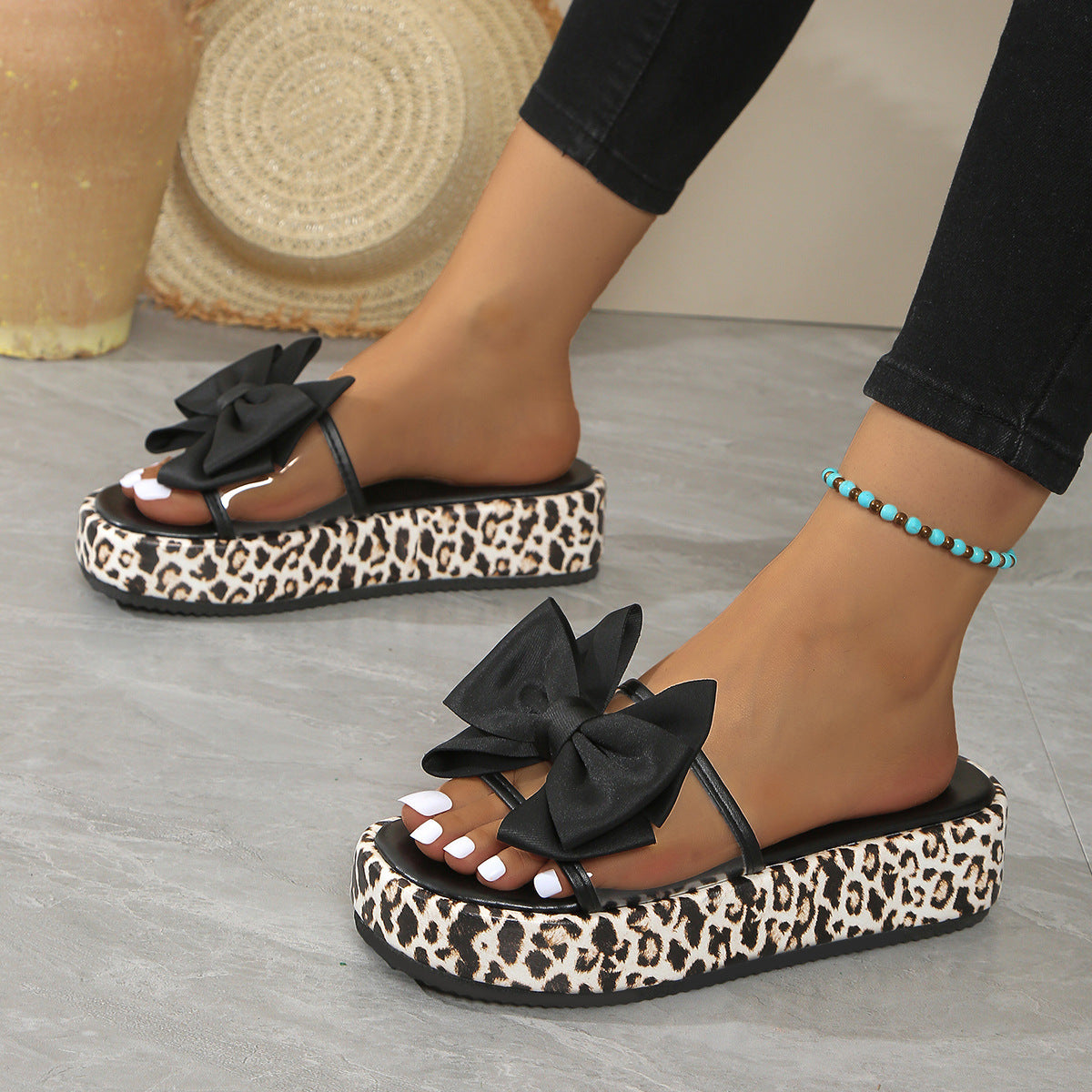 Leopard Print Thick Bottom Female Beach Slippers